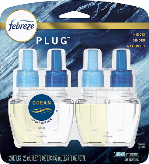 Febreze Plug in Air Fresheners, Ocean, Odor Eliminator for Strong Odors, Scented Oil Refill (2 Count)