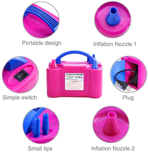 MESHA Balloon Pump Electric, Portable Inflator Dual-Nozzle Globos Machine, Air Balloon Blower Filler, Buddy for Party Balloon Arch Column Stand 110V 600W Air Pump