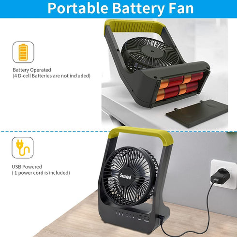 Battery Operated Fan, Super Long Lasting Battery Operated Fans for Camping, Portable D-Cell Battery Powered Desk Fan with Timer, 3 Speeds, Whisper Quiet, 180° Rotation, for Office,Bedroom,Outdoor, 5''