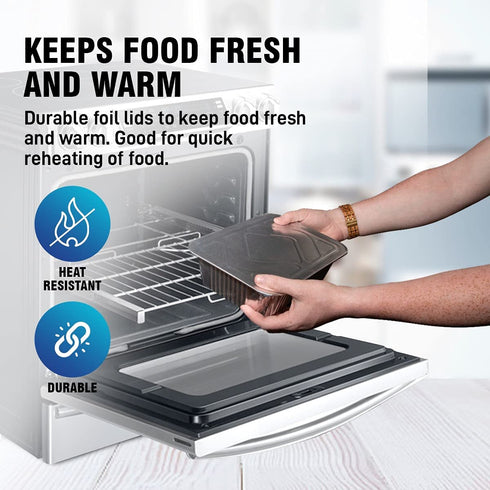 (10) 5-lb Oblong Deep Disposable Aluminum Pans with Lids - Foil Pans perfect for baking cooking food and storage container