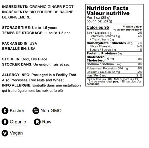 Organic Ginger Root Powder, 4 Ounces - Non-GMO, Kosher, Bulk, Raw Ground Ginger Root, Flour, Sirtfood