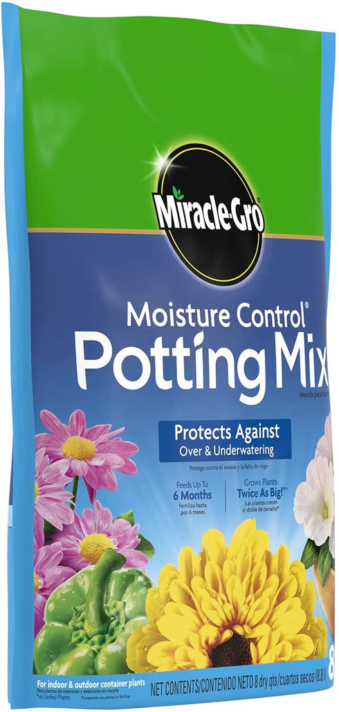 Miracle-Gro Moisture Control Potting Mix: Indoor/Outdoor Container Soil with Fertilizer for Plants, Flowers & Vegetables, 8 qt.