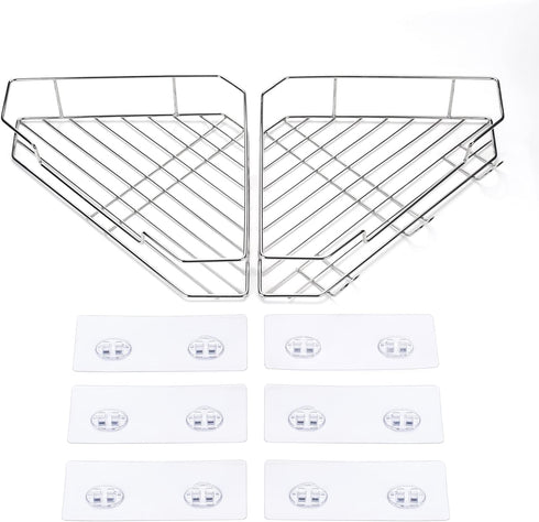 AmazerBath Corner Shower Caddy with Hooks, Adhesive Shower Shelf Stainless Steel, Shower Organizer Wall Mounted for Bathroom, Kitchen, Toilet, Chrome, 2 Pack