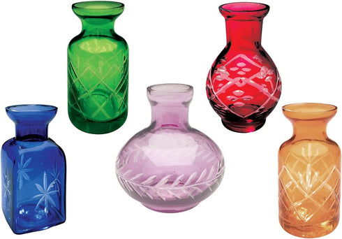 ART & ARTIFACT Flower Vases Set of 5 Small Glass Vases for Flowers, Jeweltone or Clear Glass Bud Vases - Jeweltones