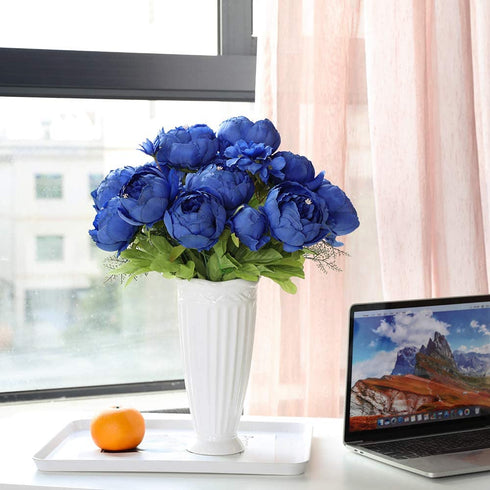 Nubry 2pcs Artificial Peony Silk Flowers Bouquet for Wedding Home Garden Party Decoration (Blue)