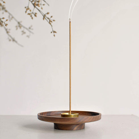 SeedWave Wooden Incense Holder for Sticks, Detachable Brass Incense Burner Holder, Handmade Lotus Incense Ash Catcher for Home Decor Yoga Spa Meditation