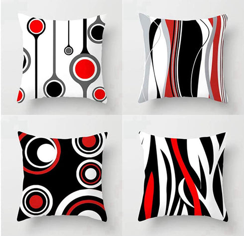 Emvency Set of 4 Throw Pillow Covers 18x18 Inches Decorative Cushion Modern Abstract Red Black White and Grey Wavy Vertical Stripes Dot Polyester Pillow Cases Square Pillocases for Bed Sofa