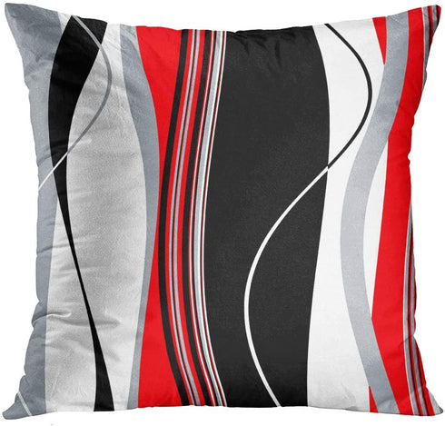 Emvency Set of 4 Throw Pillow Covers 18x18 Inches Decorative Cushion Modern Abstract Red Black White and Grey Wavy Vertical Stripes Dot Polyester Pillow Cases Square Pillocases for Bed Sofa