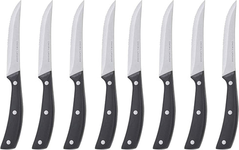 Emeril Lagasse Steak Knife Set of 8, 4.5? Stainless Steel Serrated Blades, Premium Kitchen Steak Knife Set with Black Handles