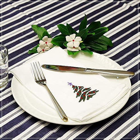 Candy Cottons Christmas Napkins Cloth Napkins,100% Cotton White Napkins - Soft & Comfortable, Reusable Napkins, Perfect Table Napkins, Cocktail Napkins, Christmas Tree Embroidered, 6 Pack (18”X18”)