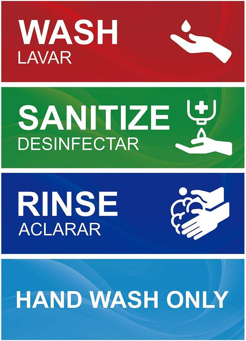 Wash Rinse Sanitize Sink Labels, Hand Wash Only Sign, 4 Pack 3 Compartment Sink Waterproof Sticker Signs for Wash Station, Commercial Kitchens, Restaurant, Food Trucks, Busing Stations, Dishwashing…