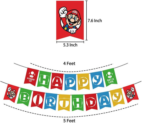 Mario Brothers Party Supplies Mario Birthday Party Supplies Mario Balloons Banner Cake Toppers for Party Decorations, Set of 57 Pcs