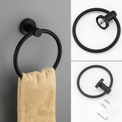 GAPPO 3 Piece Bathroom Hardware Accessories Set Matte Black SUS 304 Stainless Steel Wall Mounted Hand Towel Ring Toilet Paper Holder Robe Hook