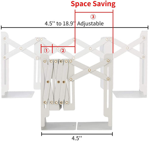 Deli Adjustable Bookend, Desk Magazine File Organizer Holder, Metal Book Ends for Heavy Books, Shelf, Office, Extends up to 19 inches, White