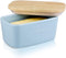 Joyroom Porcelain Large Butter Dish with Lid, Butter Dishes with Covers, Butter keeper, Butter Crock with Wooden Lid for East West Coast Butter, 6 Inch Wide, Letter Collection (Pale Blue)