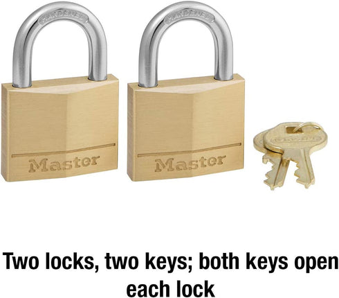 Master Lock 140T Solid Brass Padlock with Key, 2 Pack, 2 Count