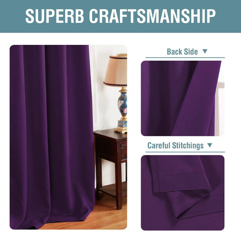 Thermal Insulated Blackout Window Curtains for Bedroom / Living Room Ultra Soft and Smooth Innovated Microfiber Grommet Curtains 84 Inch Length - Solid in Plum Purple ( One Panel )