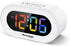 Reacher Small Colorful LED Digital Alarm Clock with Snooze, Simple to Operate, Full Range Brightness Dimmer, Adjustable Alarm Volume, Outlet Powered Compact Clock for Bedrooms, Bedside, Desk, Shelf