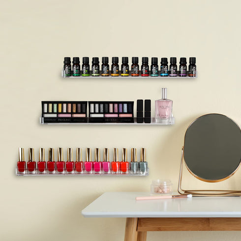 J JACKCUBE Design Acrylic Nail Polish Wall Mount Cosmetic Storage Organizer, Space-Saving 3 Ledge Shelf Set (Large)- :MK178B