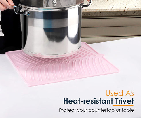 Nuovoware Silicone Dish Drying Mat, 16" x 14" Large Mat, Pink Kitchen Accessories, Easy Clean Dishwasher Safe Heat-Resistant Countertop Protection Trivet Multifunctional Kitchen Heat Proof Mat - Pink