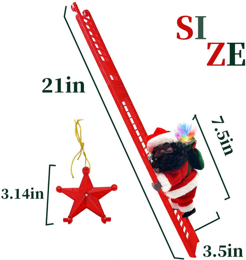 Electric Climbing Ladder Santa Claus, African American Santa Climbing Ladder with Music Funny Singing Climbing Santa LED Novelty Black Santa Claus Decor for Christmas Tree Hanging Ornament Xmas Gift