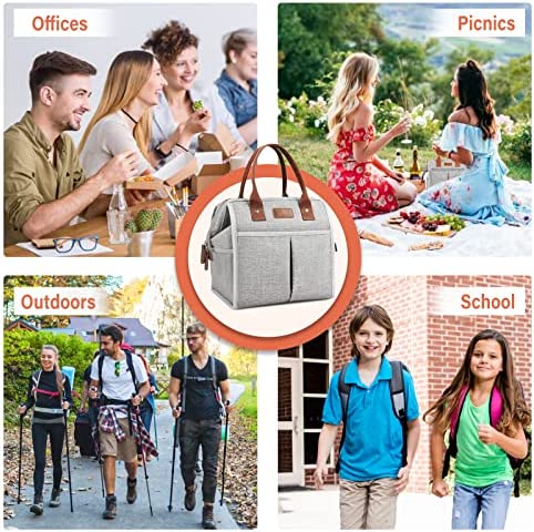 EASYFUN Lunch Bag for Women & Men, Large Insulated Lunch Box Cooler Tote Bags, Adult Reusable Lunch Boxes with Water Resistant for Work, School, Travel and Picnic (Grey)