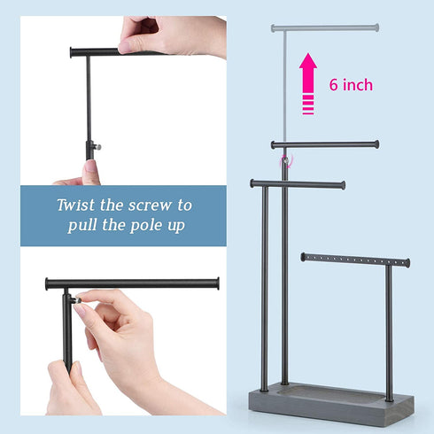 SRIWATANA Jewelry Organizer Display Extra Tall Necklace Holder 3 Tier Jewelry Tree Stand (Weathered Grey & Black)