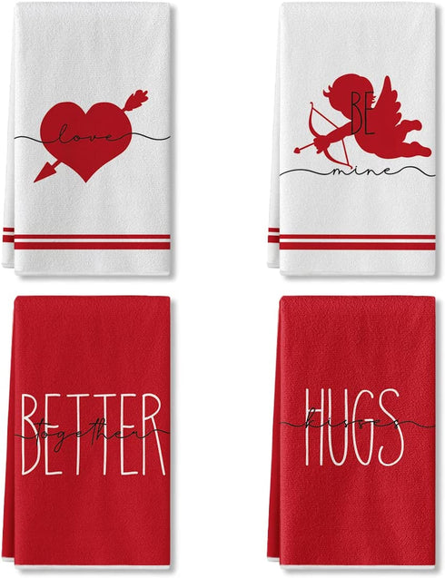 Artoid Mode Stripes Cupid Arrow Love Heart Hugs Kisses Be Mine Better Together Valentine's Day Kitchen Towels, 18 x 26 Inch Ultra Absorbent Drying Cloth Dish Towels for Cooking Baking Set of 4