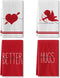 Artoid Mode Stripes Cupid Arrow Love Heart Hugs Kisses Be Mine Better Together Valentine's Day Kitchen Towels, 18 x 26 Inch Ultra Absorbent Drying Cloth Dish Towels for Cooking Baking Set of 4
