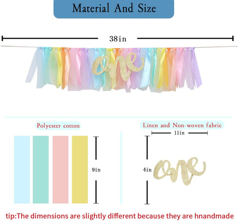 Pastel Rainbow High Chair Banner for 1st Birthday - Party Supplies for Highchair Tutu Skirt, First Birthday with One Pennant,Rainbow Birthday Decorations for Girls (Rainbow Banner)
