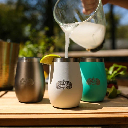 Non-tipping 10oz Double Wall Insulated Stainless Steel Stemless Travel Wine Tumbler w/ Easy Slide Lid - White