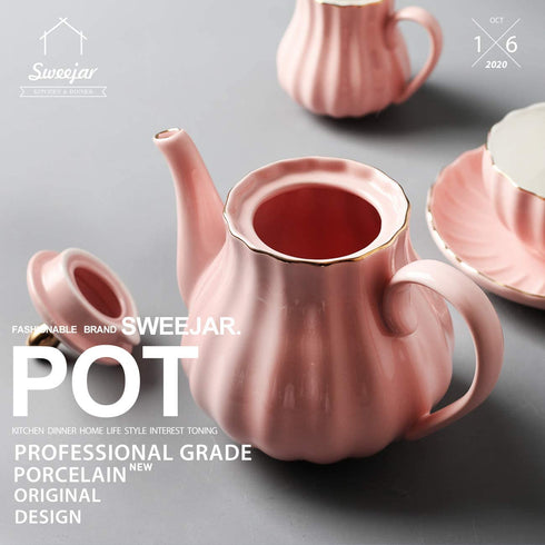 SWEEJAR Royal Teapot, Ceramic Tea Pot with Removable Stainless Steel Infuser, Blooming & Loose Leaf Teapot - 28 Ounce (Pink)