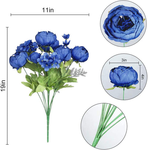 Nubry 2pcs Artificial Peony Silk Flowers Bouquet for Wedding Home Garden Party Decoration (Blue)