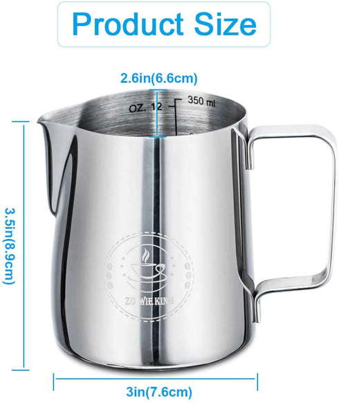 Milk Frothing Pitcher 12oz,Espresso Steaming Pitcher 12oz,Espresso Machine Accessories,Milk Frother cup 12oz,Milk Coffee Cappuccino Latte Art ,Stainless Steel Jug