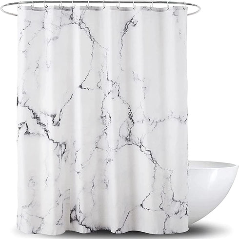 Marble Shower Curtain for Bathroom, Black White Marble Marble Texture Background PatternPolyester Fabric Shower Curtain with Hooks 72 X 72 Inches