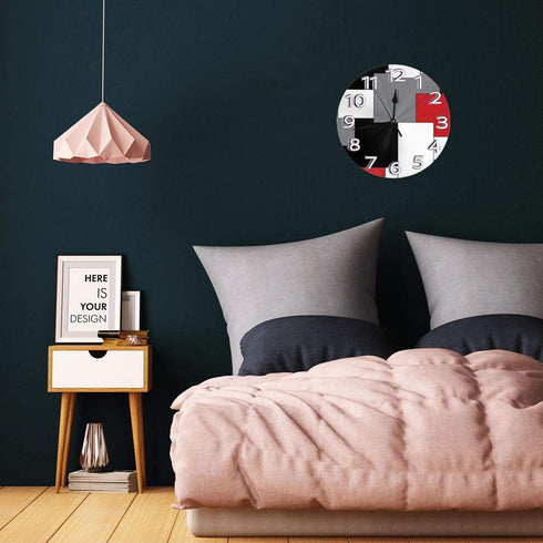 White,Grey,Black and Red Irregular Geometric Wall Clock Waterproof Decorative Clocks Durable Round Wall Clock Lightweight Clock with Roman Numeral Hands for Living Room Classroom Patio Bedroom