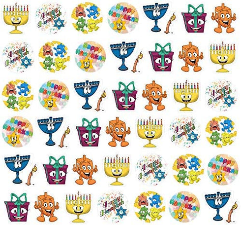 Hanukkah Sticker Roll, Chanukkah Menorah with Candle, Gift-Box, Dreidel, Happy Hanukkah Sticker Roll 150 Count (3-Pack)