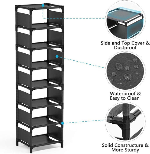 8 Tiers Vertical Shoe Rack , Narrow Shoe Shelf Space Saving Shoe Organizer for Entryway Door