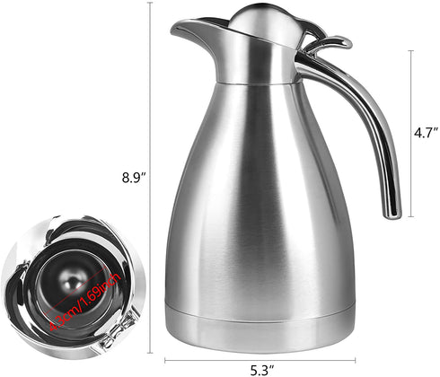 CABAX 34 oz Food-grade Stainless Steel Thermal Carafe/Double Walled Vacuum Insulated Coffee Pot with Press Button Top, 12+ Hrs Heat&Cold Retention for Coffee,Tea,Beverage etc (1.0L)