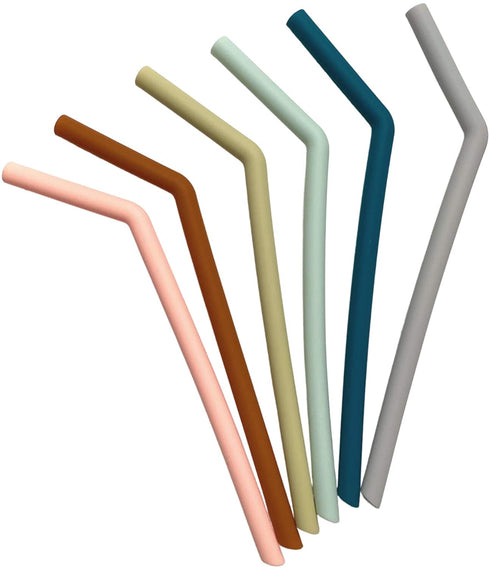 Simka Rose Reusable Silicone Straw - Thick, Wide and Flexible - Perfect for Smoothie or Coffee Tumbler - Multicolor - Set of 6 (Bent 10 Inch)