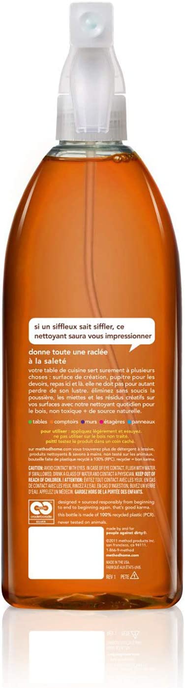 Method Daily Wood Cleaner, Plant-Based Formula that Cleans Shelves, Tables, and Other Wooden Surfaces While Removing Dust & Grime, Almond Scent, 828 ml Spray Bottles, 1 Pack, Packaging May Vary
