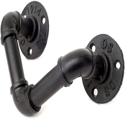 Industrial Bathroom Accessories Set. Toilet Paper Holder with Dark Wood Shelf, Hand Towel Holder, and Towel Hooks for Bathroom Wall Mounted. Black Farmhouse Bathroom Decor and Restroom Decor