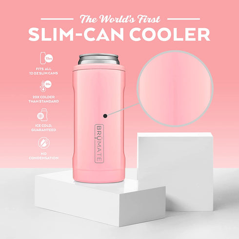 BrüMate Hopsulator Slim Double-walled Stainless Steel Insulated Can Cooler for 12 Oz Slim Cans (Blush)