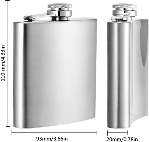 8th Day Fashion 6OZ Hip Flask for Liquor Pocket Size Stainless Steel Leakproof with Funnel Set Alcohol Drinking Flask Set (Silver)