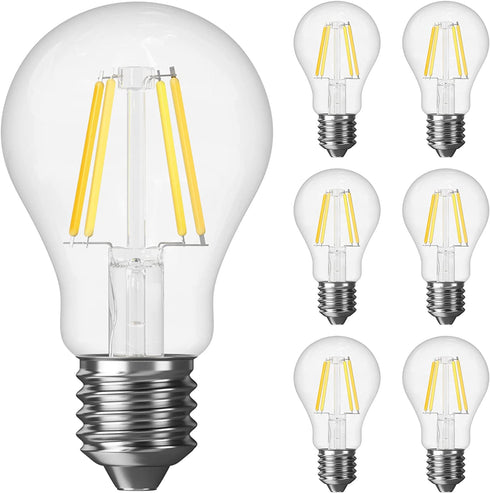 SHINESTAR 6-Pack A19 Clear Led Light Bulbs, E26 Led Bulb 60w, 2700K Warm White, Non-dimmable