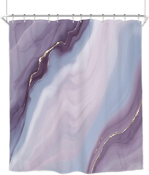 Homewelle Ombre Blue Purple Marble Shower Curtain 72Wx72H Inch Abstract Modern Luxury Cool Unique Ink Texture Geometry Vintage Line Art Aesthetic 12 Pack Shower Hooks Polyester Fabric Bathroom Bathtub
