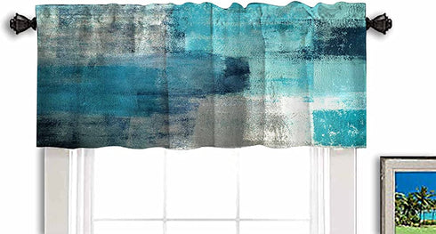 CNNLUG Turquoise Blue Grey Abstract Kitchen Window Treatment Valances,Semi-Decorative Curtains,Used for Bathroom,Living Room and Dining Room Theme Decoration,Curtain 52X18 Inches 2 Pack