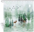 Nature Forest Landscape Safari Moose Shower Curtain Set, Polyester Fabric Rustic Watercolor Pine Tree Bird Forest with Wildlife Deer in Mountain Bathroom Curtains,Bath Curtain Sets with Hooks, 70X70in