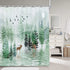 Nature Forest Landscape Safari Moose Shower Curtain Set, Polyester Fabric Rustic Watercolor Pine Tree Bird Forest with Wildlife Deer in Mountain Bathroom Curtains,Bath Curtain Sets with Hooks, 70X70in