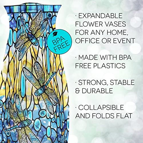 MODGY Collapsible and Expandable Flower Vase Plastic Decorative Modern Vases for Flowers Centerpieces Dining Table Decor Living Room Bathroom Wedding Office, Tiffany - Dragonfly